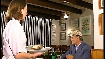 French Brunette Engages In Threesome With Amateur Couple At A Restaurant