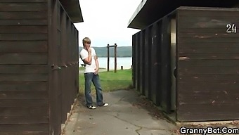 Old Man Has Sex With A Blonde Grandmother In A Public Restroom