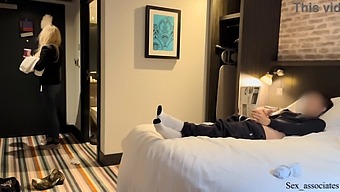 Hotel Maid Witnesses Exhibitionist Jerking Off In Public And Joins In For A Surprise Ending